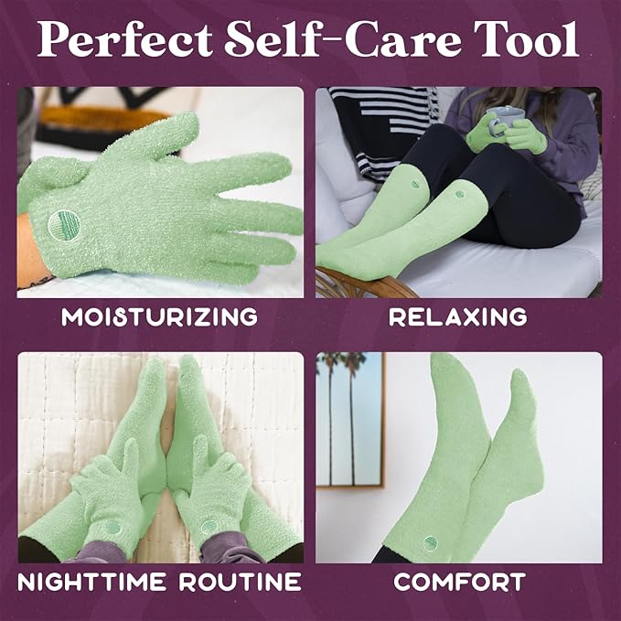 Purple Canyon Moisturizing Socks and Gloves Set | Sage Green Fuzzy Socks and Gloves with Aloe and Vitamin E for Women | Women's Gifts for Self-Care