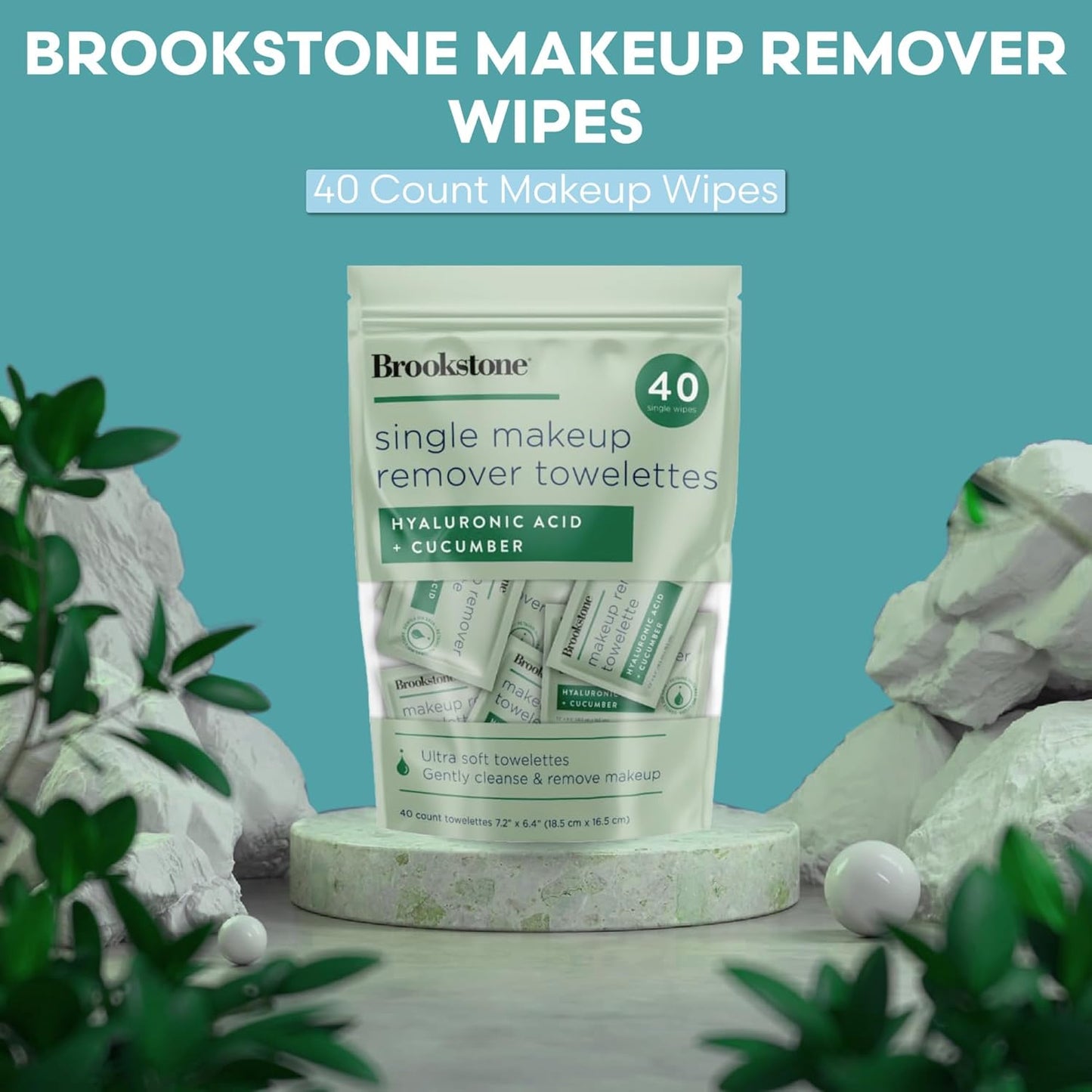 Brookstone Individual Makeup Remover Wipes - Ultra Soft, Makeup Remover Wipe Individually Wrapped, Gently Cleanse & Remove Makeup, 40 Count Makeup Wipes Individually Wrapped