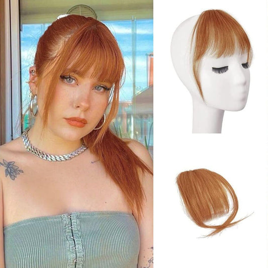 BARSDAR Real Human Hair Clip in Bangs - 100% Human Hair Clip in Bangs for Women - Auburn Wispy Bangs Extensions Fringe with Temples Dyeable Real Hair Bangs Hairpieces - Auburn