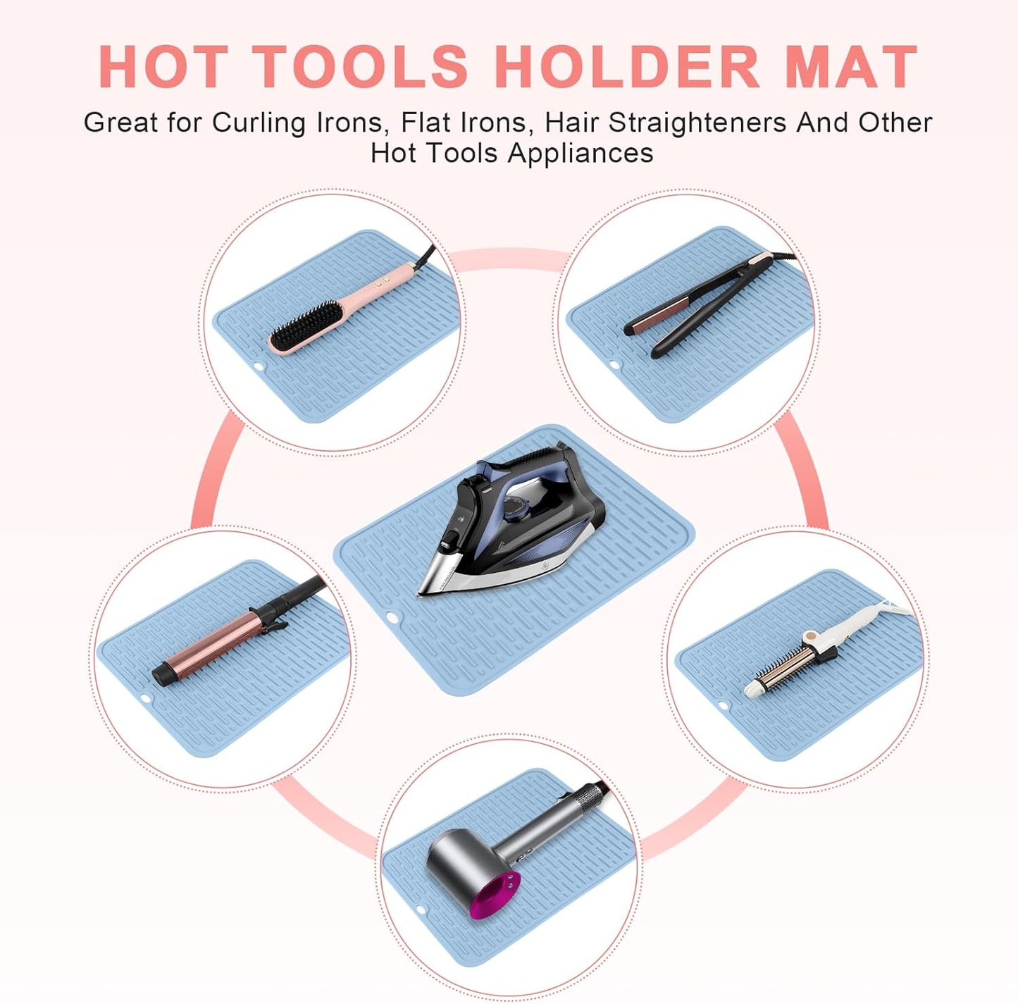 Oversize Silicone Heat Resistant Mat for Curling Irons, Flat Irons, Hair Straighteners and Hot Hair Styling Tools, Portable Hot Tools Sleeve Pad for Travel Vanity Salon(14.2" x 11.0")