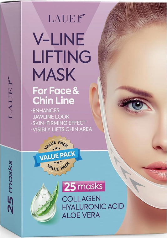 V Shaped Contouring Face Mask Line Shaping Lifting Belt Neck Reduction Jawline Lift Tape Enhancer Face Patch Firming Tightening Skin Chin Up Sculpting Collagen Mask Hyaluronic Acid Aloe Vera 25pcs