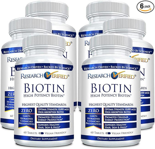 Research Verified Biotin – Pure Biotin Extra Strength 10,000mcg for Improved Hair, Skin and Nail Health - 360 Vegan Tablets
