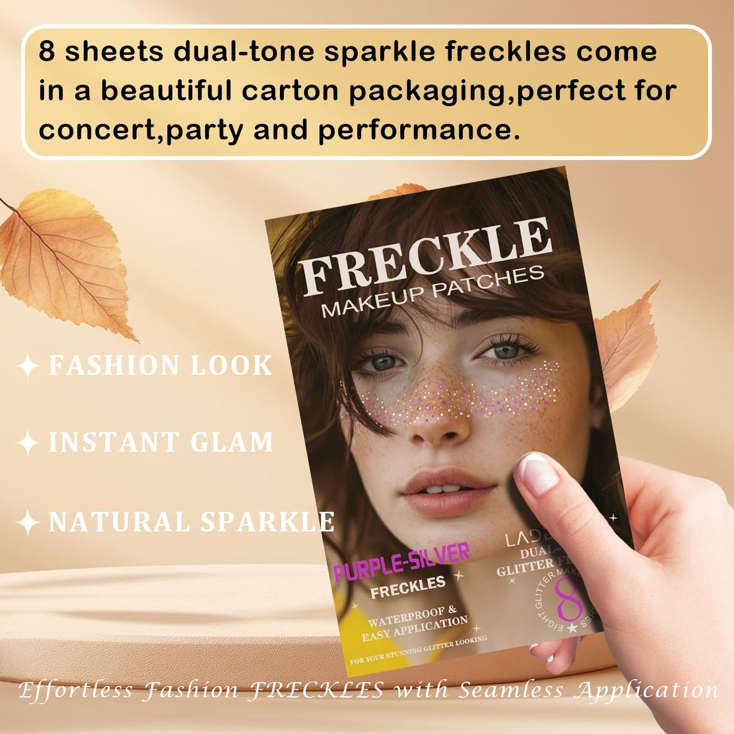 8 Pcs Purple and Silver Face Makeup Patches, Purple & Silver Glitter Freckles Face Tattoo, Halloween Glitter Freckles, Sparkle Makeup Patches, Waterproof Face Glitter Speckles Patches for Women