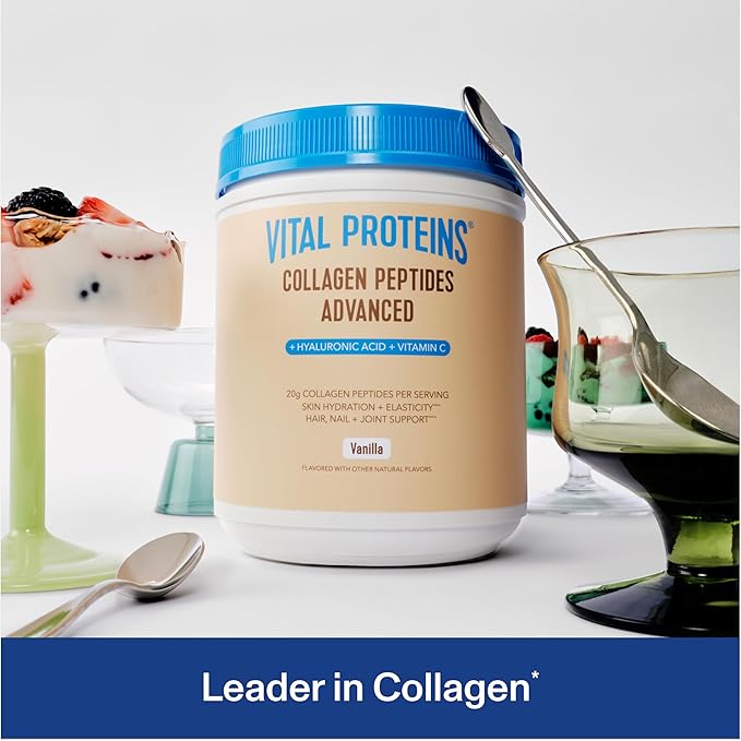 Vital Proteins Collagen Peptides Advanced, Hydrolyzed Peptides with Hyaluronic Acid and Vitamin C - Vanilla Flavor Powder, 21oz