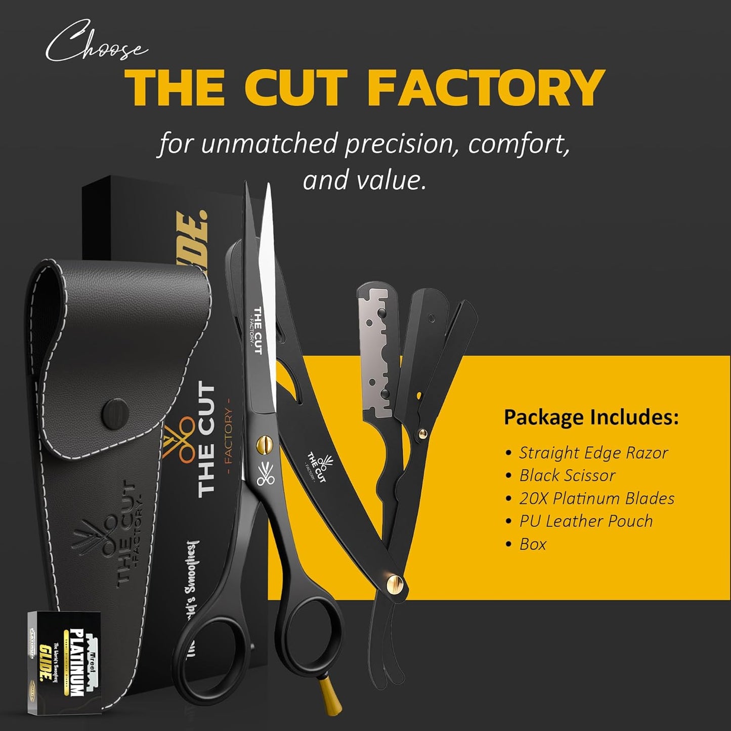 The Cut Factory- Pro Line Extremely Sharp Razor Edge Hair Cutting Scissors Ofset Handle Hair Scissors (BLACK)