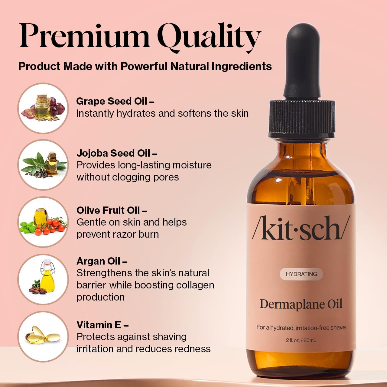 Kitsch Dermaplane Face Oil with Jojoba & Argan Oil – Hydrating Facial Formula for Dermaplaning Tool, Gua Sha & Razor Use – Irritation-Free Shave Oil for Soft, Radiant Skin – 2oz