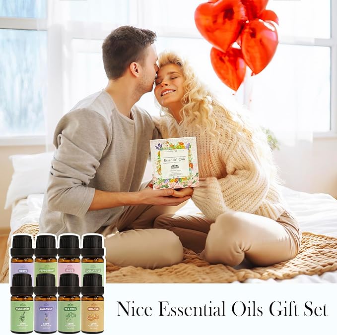 8 Pack 10 ML 2025 Pure Aromatherapy Essential Oil Set Pure Essential Oil Kit for Diffuser for Home,Candle Making Peppermint, Lavender,Eucalyptus,Tea Tree,Rose, Rosemary,Clove Orange