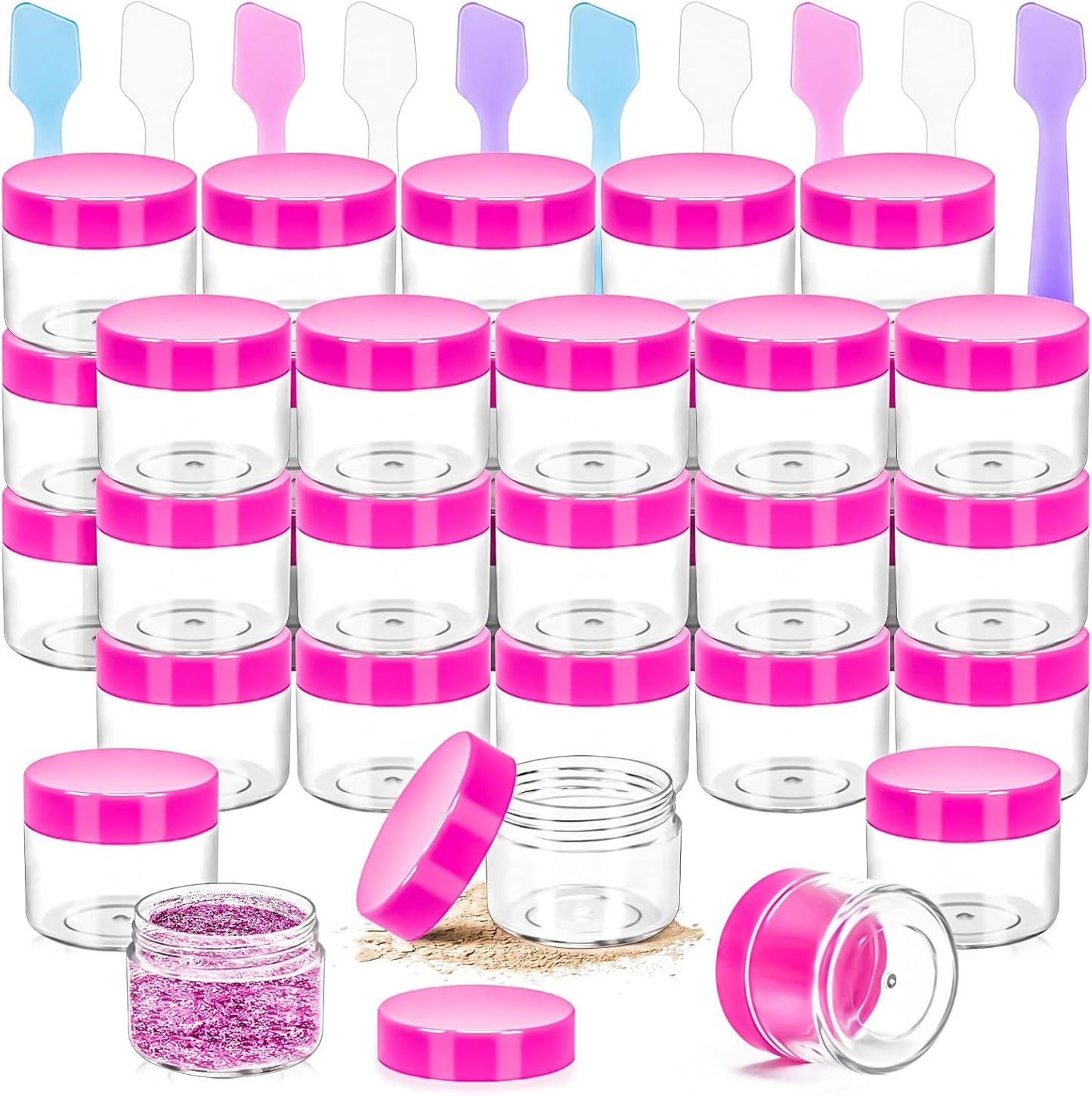 MotBach 35 Pack 20g Plastic Jars Containers, 20ml Travel Size Container Jars with Lids, 0.7oz Round Clear Cosmetic Container Jar for Travel Makeup Cosmetic Cream Sample Lip Balm Salve Beauty Lotion