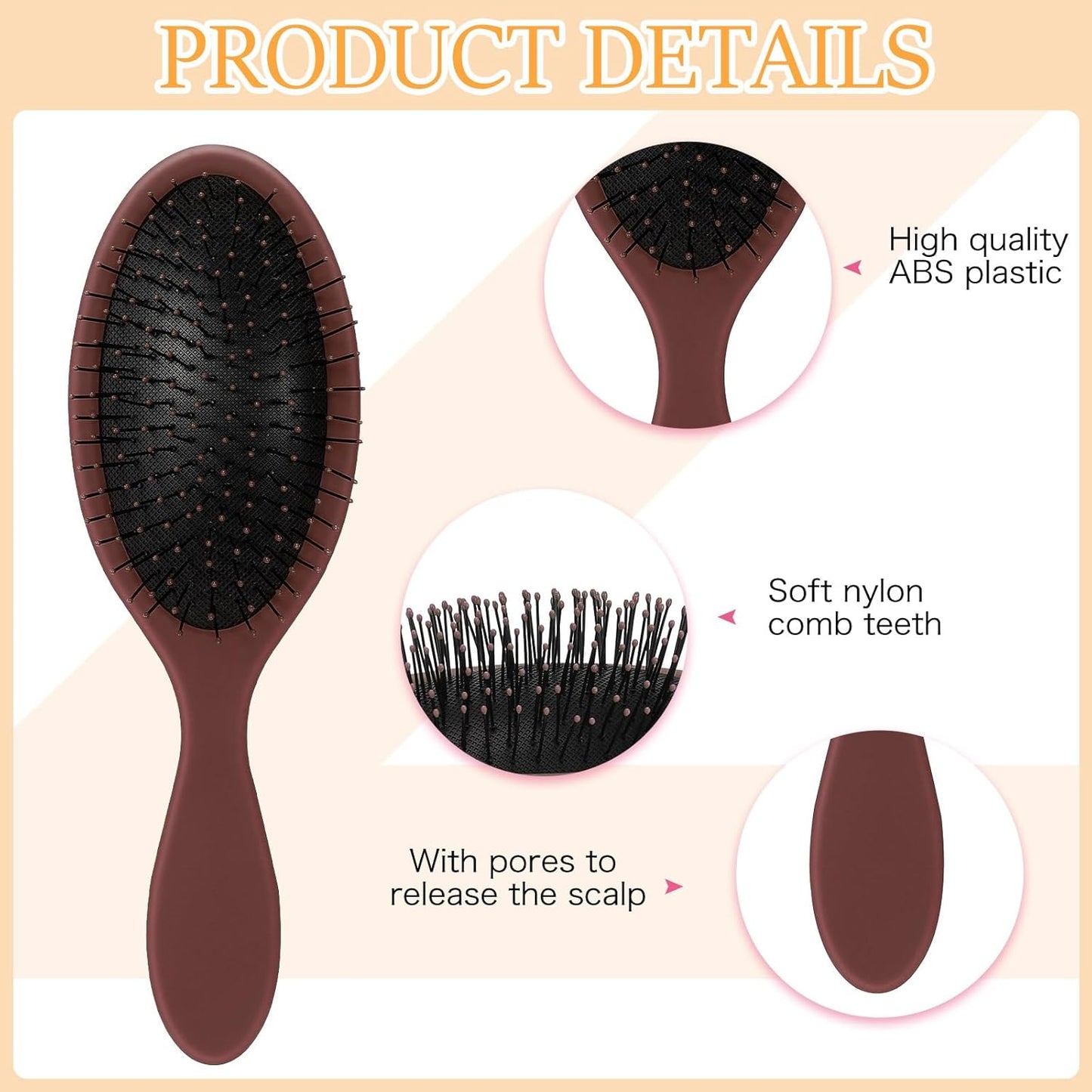 Nuenen 6 Pcs Wet Detangler Hair Brush Travel Dry Hair Brushes Detangling Hairbrush with Soft Bristles for Women Men Girls Boys (Elegent Color)