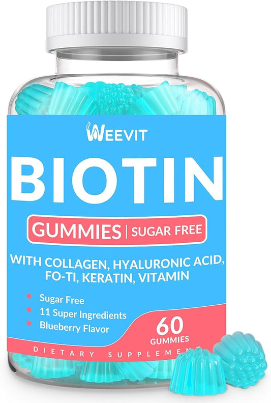 Biotin Gummies, Sugar Free Biotin Vitamins for Women & Men Supports Hair Growth, Nails & Skin, Chewable Biotin and Collagen Supplement | Gluten-Free
