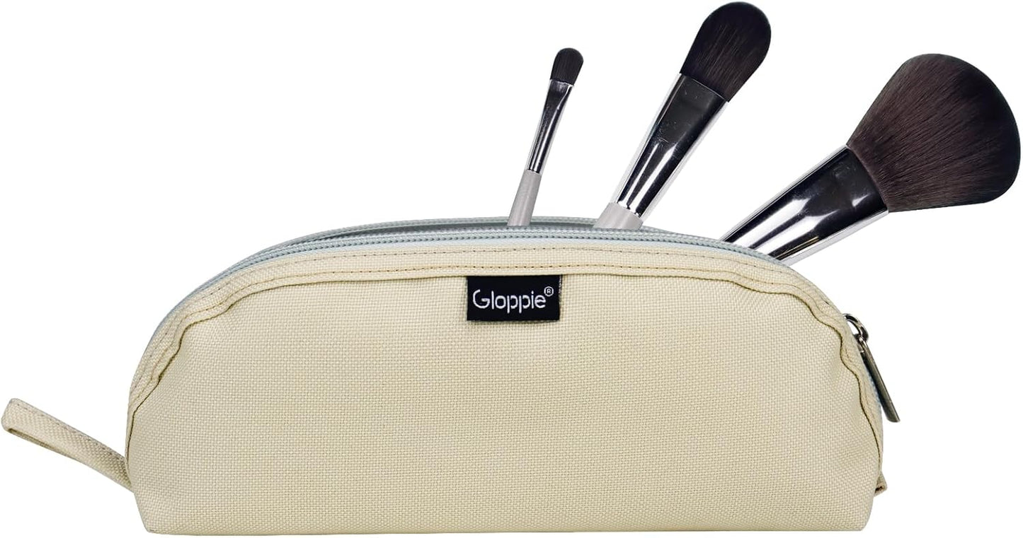 Gloppie Travel Makeup Brush Holder Portable Makeup Brush Traveling Case with Pouch - Small Cosmetic Pouch & Organizer for On-the-Go Beauty, Off White