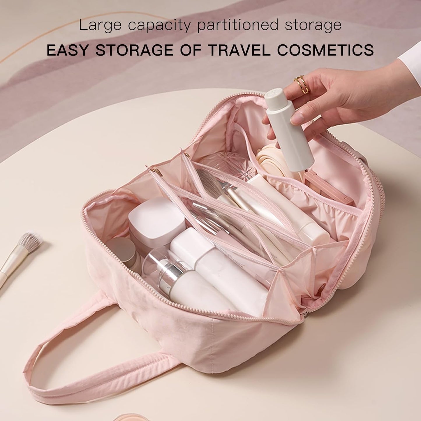 Makeup bag, Large Capacity Cosmetic Bag for Women, Portable Wide-open Toiletry Bag, Travel Makeup Bag with TPU Compartments for Accessories, Essentials, Toiletries, Makeup Brush Bag