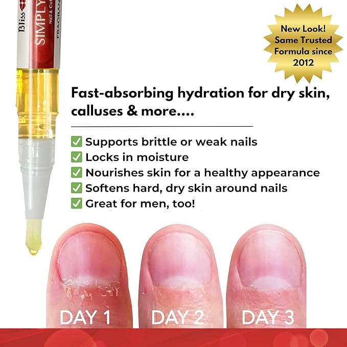 Bliss Kiss | 1 Candy Cane Fragrance | Nail Oil Cuticle Pen w/Vitamin E & Jojoba⏤Nail Strengthener Nail Growth Serum for Brittle Peeling Breaking Thin Nails