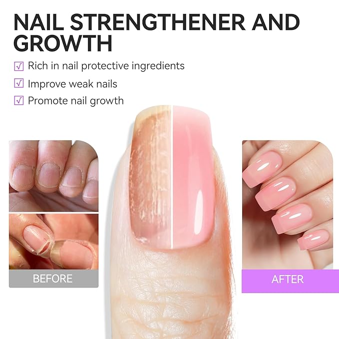 Gelike EC Nail Growth Treatment: Milky Pink 15ml Natural Nail Strengthener for Weak and Damaged Nails - Protein Nail Hardener for Home Salon Outdoor