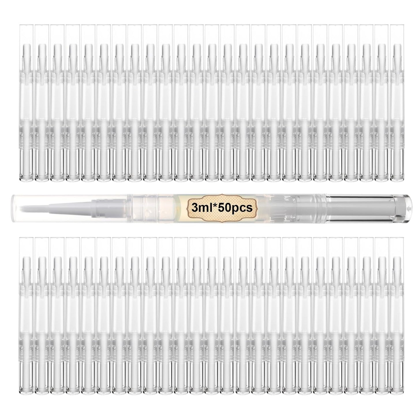 50 Pcs Empty Cuticle Oil Pen, 3ml Travel Size Nail Oil Pen Bulk, Disposable Twist Pens with Brush No Leak, DIY Nail Care Kits for Nail Salon