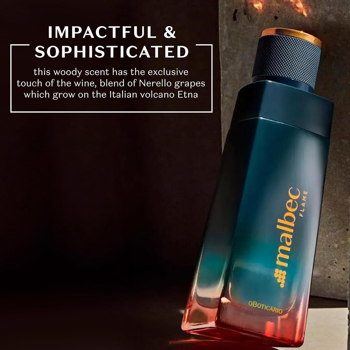 Malbec Flame Eau De Toilette by O Boticário, Cologne For Men, French Oak Barrel-Aged Red Wine & Woody Nerello Grape Scent, 3.4 Ounce