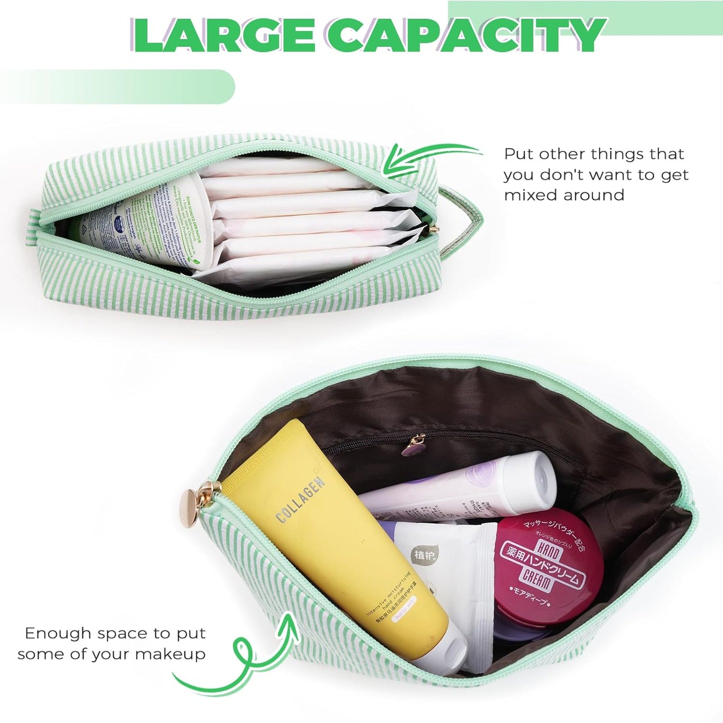 Gifts for Girls Teens Kids - Birthday Gift for Daughter Sister Her,Travel Essentials,Teen Girl Essentials,Cute Trendy Stuff Makeup Bag Set Cosmetic Bag - Green,S