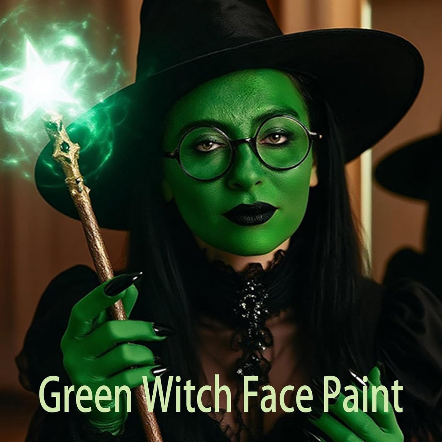 Green Witch Makeup Kit,Black White Green Face Paint + 3PC Sponge + Brush,Hulk Hunting 3 Colors Body Paint Palette,Safe Halloween Elphaba Costume Frankenstein Cosplay Set for Kids,21g