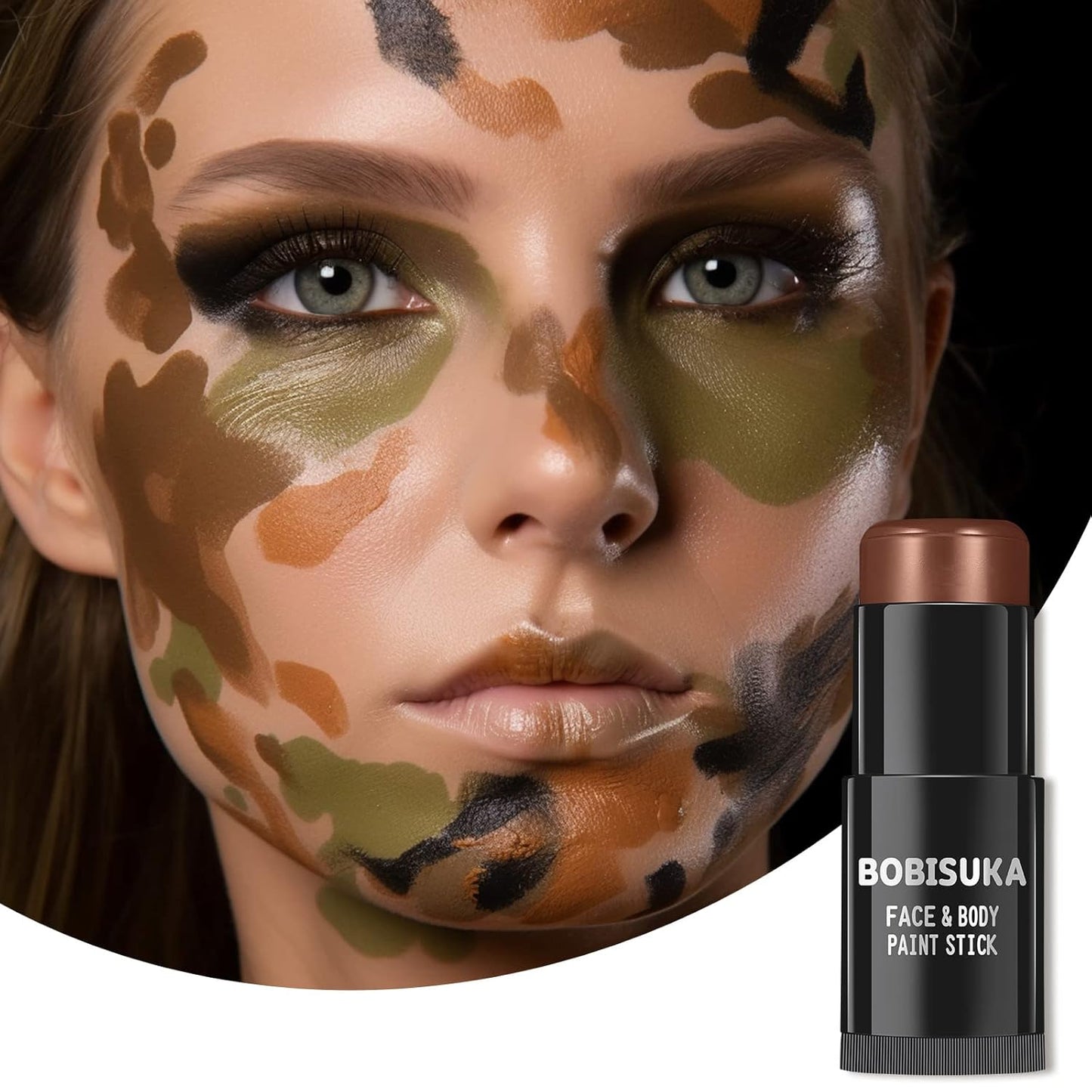BOBISUKA Brown Face and Body Paint Stick, Chocolate Brown Eye Black Stick for Sports, Waterproof Oil-based Painting Kit for Halloween SFX Camo Cosplay Special Effects Costume Parties Makeup
