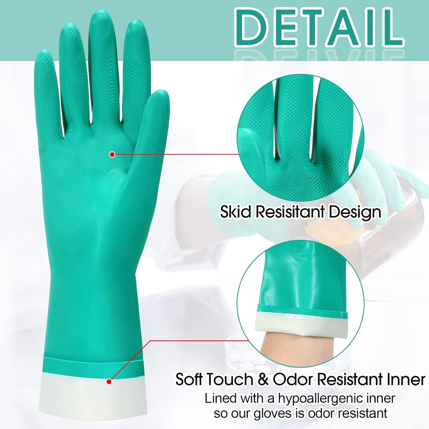 10 Pairs Chemical Resistant Gloves Heavy Duty Thick Nitrile Gloves Bulk for Cleaning, Resist Household Acid, Alkali and Oil (Small)