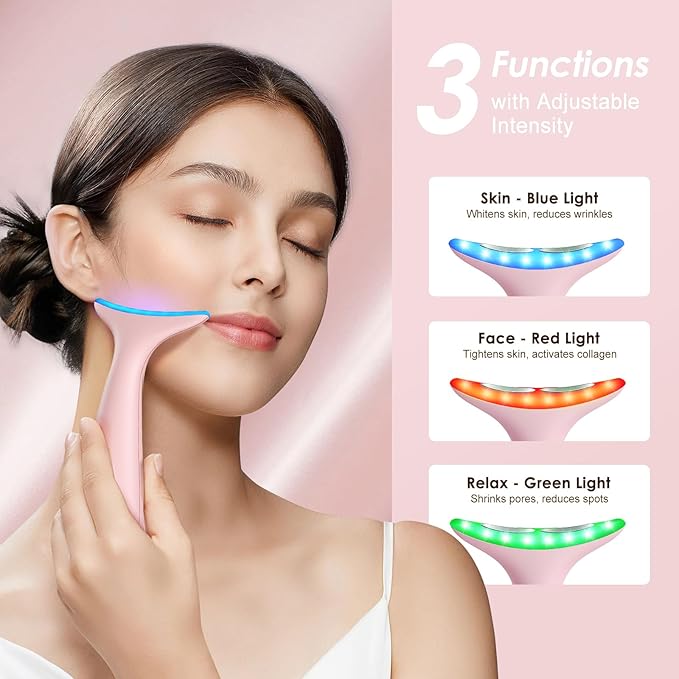 Facial and Neck Massager for Face, Neck - Skin Lifting & Firming - Wrinkle & Dark Circle Reducer - at Home Skin Care Face Sculpting Tool and Neck Massager-Pale Pink