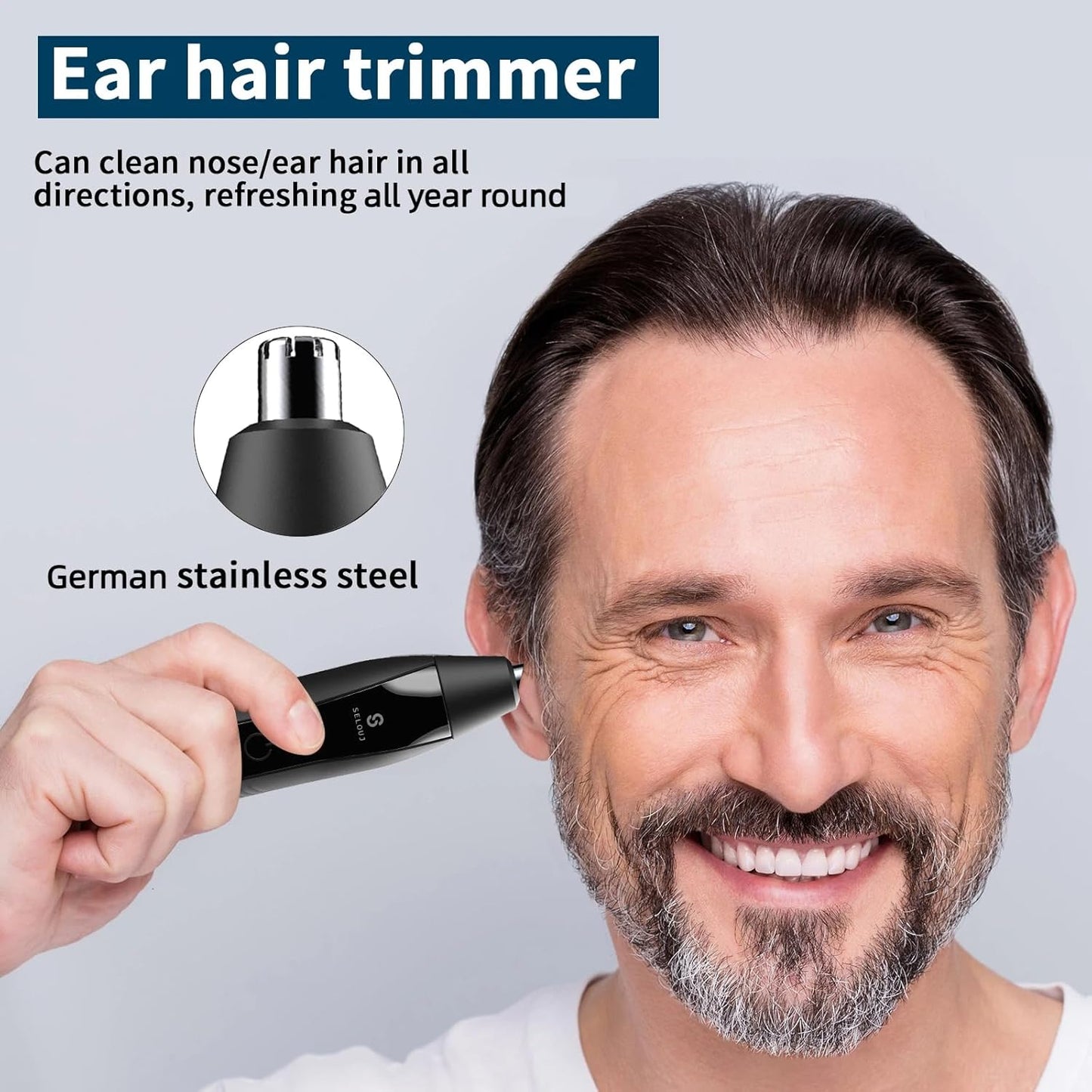 Ear and Nose Hair Trimmer for Men, 2025 Professional Painless USB Rechargeable Eyebrow & Facial Electric Hair Trimmer for Men Women, Powerful Motor, Dual Edge Blades, IPX7 Waterproof Easy Clean