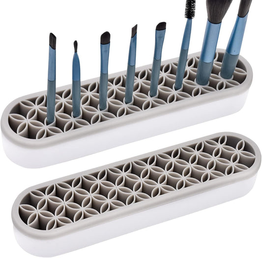2 PCS Multi-Purpose Cosmetic Storage Box, Desktop Organizers Silicone Make Up Brush Storage Stand Desktop Storage Box for Brush,Eyeliner Pencil,Art Supplies, Painting Brush(Grey)
