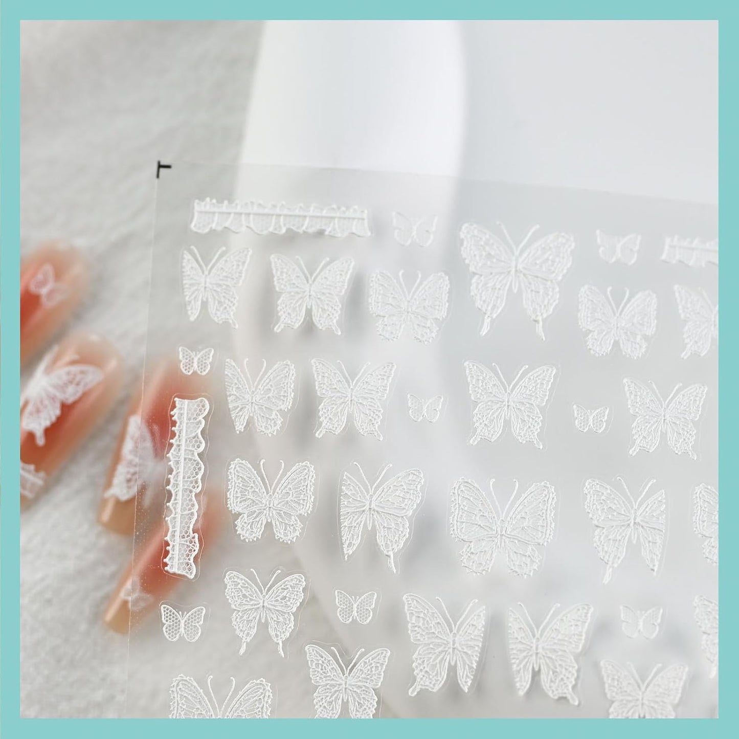 Lace Butterfly Nail Art Stickers, Embossed Nail Decals,Self-Adhesive, White Nail Accessories for Women, Nail Decorations