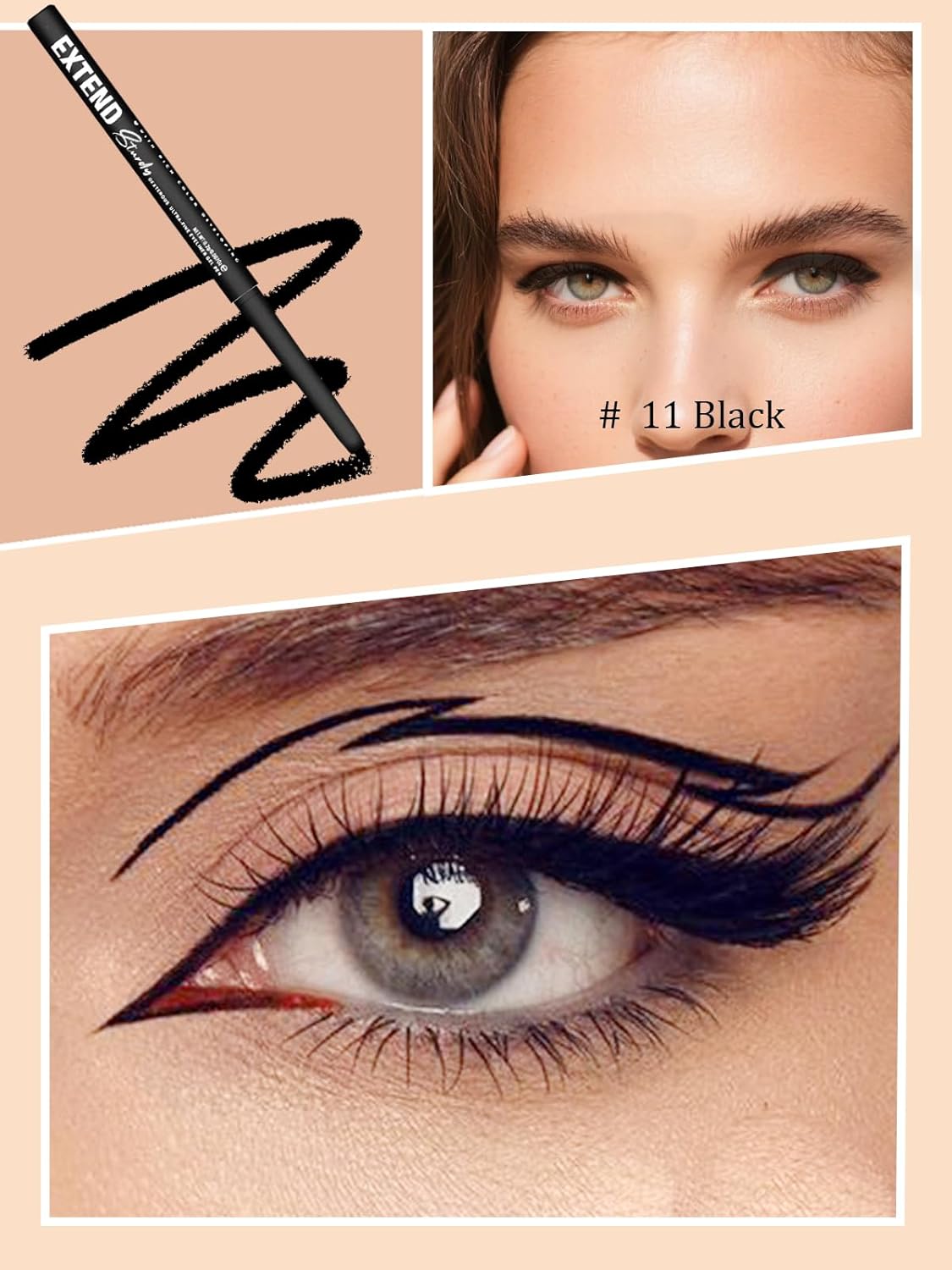 Black Gel Glitter Eyeliner Pencil, Metallic Waterproof Smudge-Proof Creamy Retractable Smooth Eye Liner pencil, Hypoallergenic Long Lasting Eyeliner Brightener Pen Crayon Eye Makeup Gift for Women#11