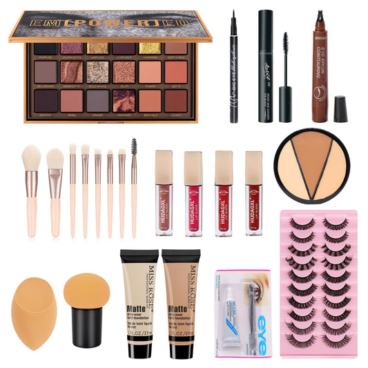 Makeup Sets for Women All in One Makeup Kit with Eyeshadow, Foundation, Lipstick, Brushes, Eyeliner Stamp, Eyeliner,Mascara, Eyebrow Pencil, False Eyelashes