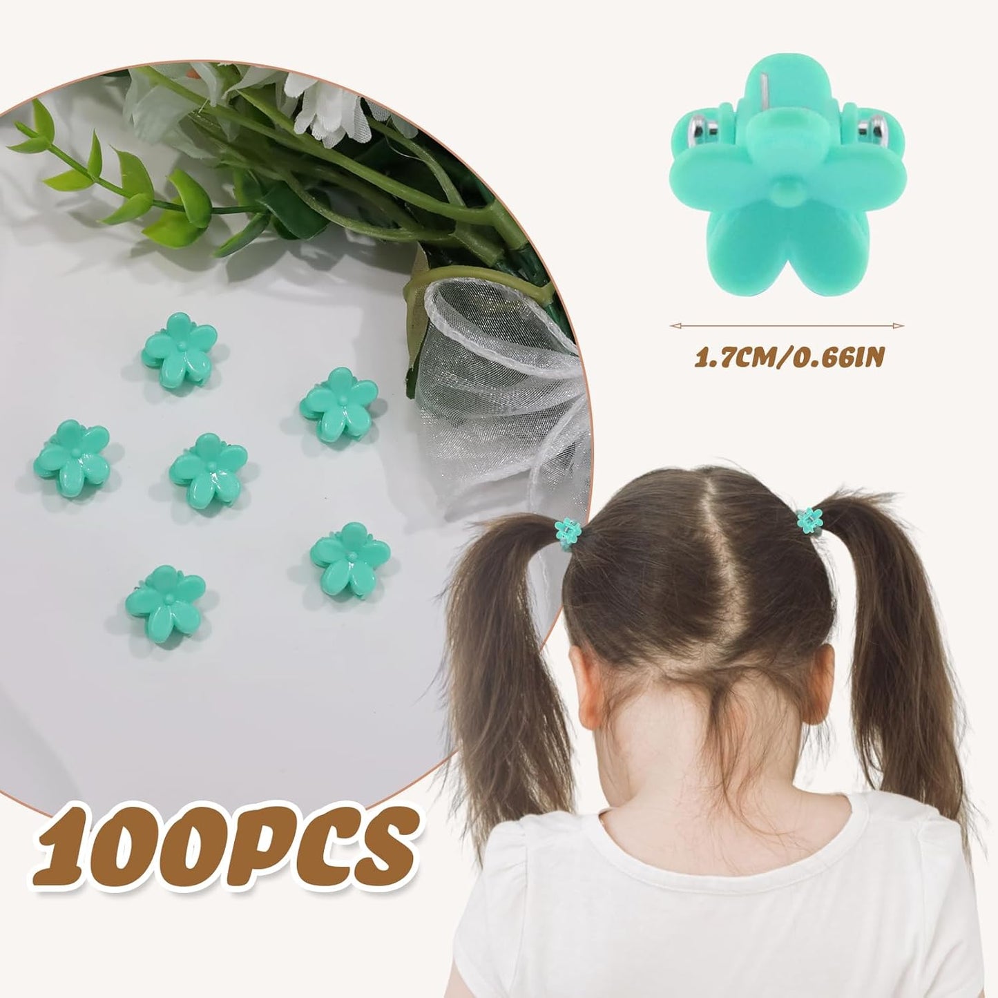 100 Pack Mini Flower Hair Claw Clips Small Flower Hair Clip Accessories for Fine Hair Bangs Toddler Girls and Women (Greenish-blue)