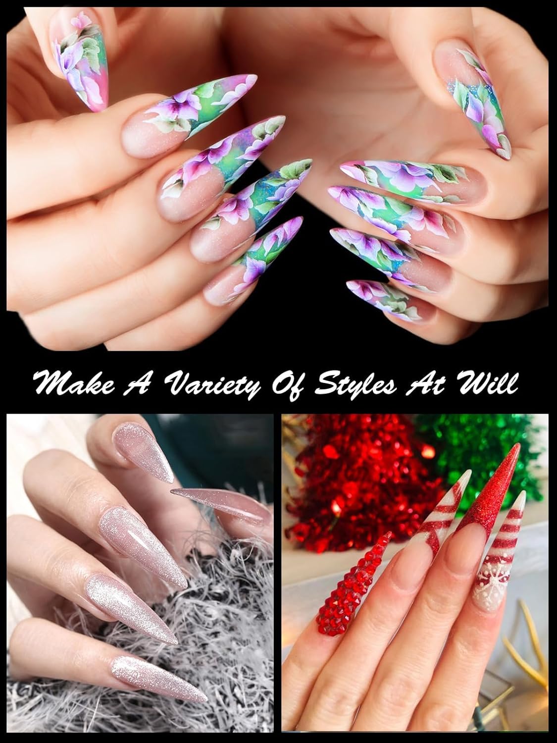 TOROKOM Nail Dual Forms for Poly Nail Gel, 120Pcs Stiletto Extension Gel Nail Molds Clear Acrylic Nail Tips, Full Cover Reusable Nail Forms for Builder Nail Gel Nail Art Design Salon&DIY