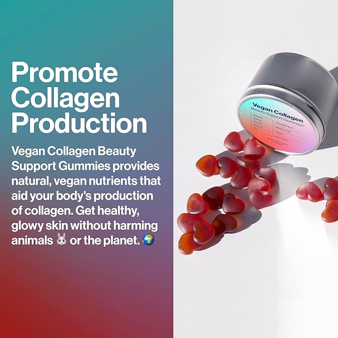 Vegan Beauty Support Gummies Collagen Booster with Biotin, Vitamin C, A, E, Folic Acid, and More - 60 Gummies - Plastic-Free Tin - Made with Natural Ingredients
