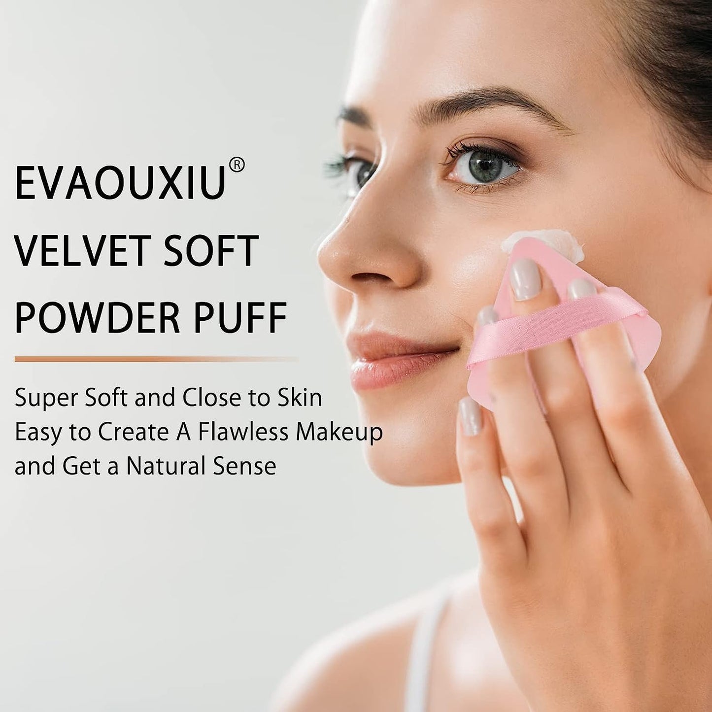 2 Pcs EVAOUXIU Triangle Powder Puff for Face Powder, Soft Plush Setting Powder Puff, Velour Cosmetic Foundation Blender Sponge Beauty Makeup Tools (Pink&Nude)