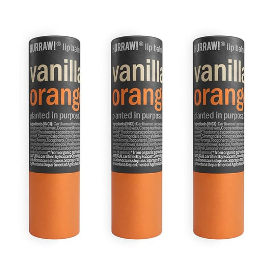 Hurraw! Vanilla & Orange Lip Balm, 3 Pack: Plastic-Free with new cardboard push-up tube. Certified Organic, All Natural Origin, Vegan & Cruelty Free. Gluten, Bee, Shea, Soy & Palm Free. Made in USA