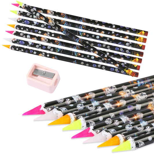 8 Pcs Diamond Paint Pen Rhinestone Picker Pencil Self Adhesive Resin Picker Dotting Pencil Nail Point Drill Pen Gem Picker Tools for Nail Art DIY Decoration with Pencil Sharpener