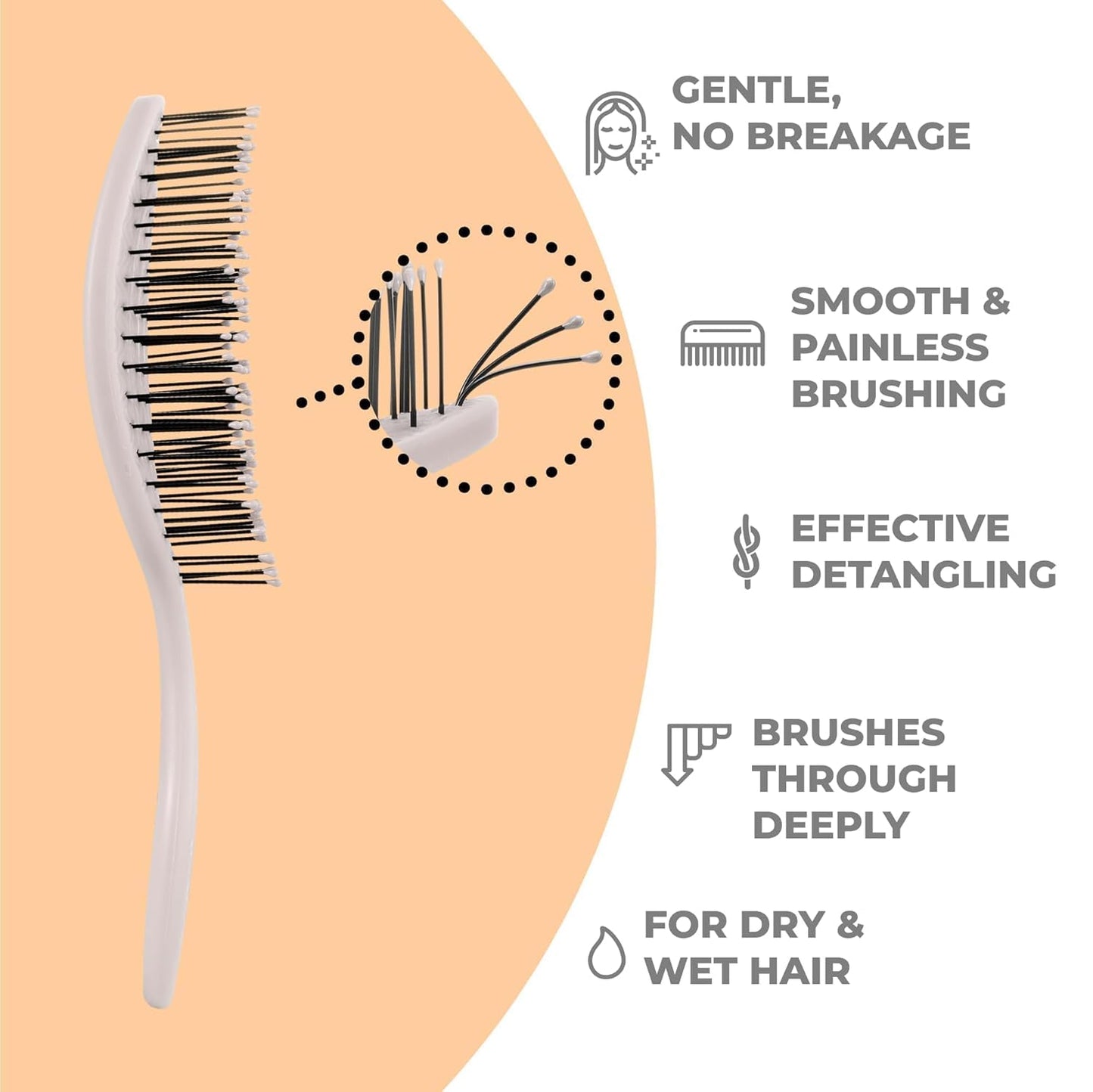 Ninabella Mini Spiral Brush - Hair Brush Detangler for Women - Pro Shower for Curly or Thick Hair - Small Travel Detangling Vent Hairbrushes -Light Grey