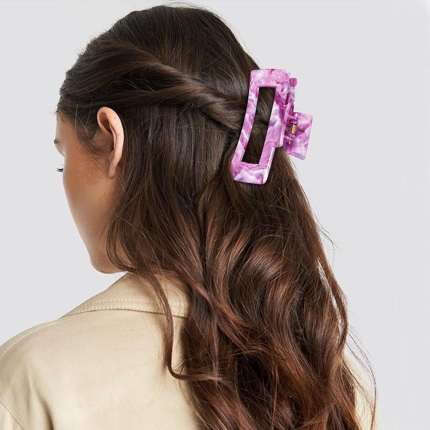 3Pcs Hair Claw Clips for Women, 4.1 Inch Non slip Claw Clip, Reference Ink Painting Design, Ideal for Home Party and Work Styling, Hair Accessories for Girls Gift (Brown and Green and Purple)