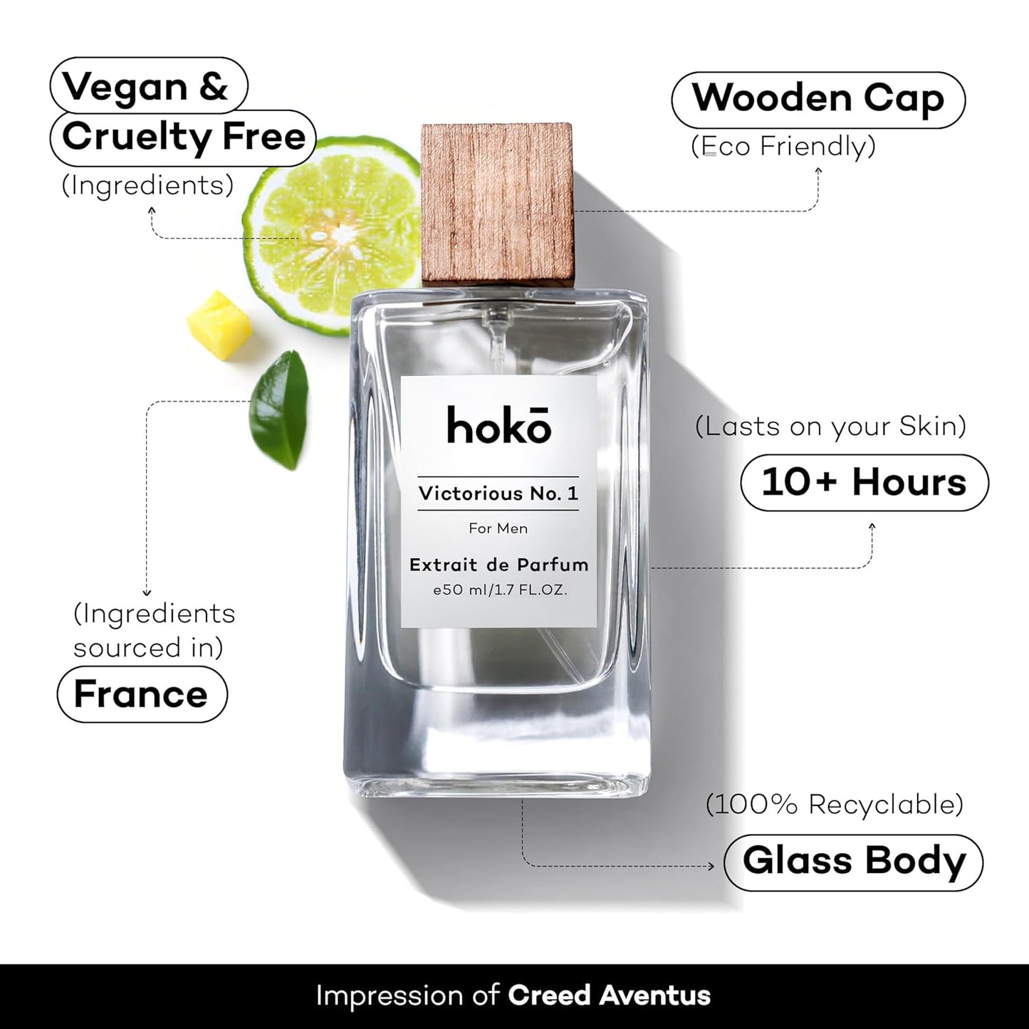 HOKO Cologne for Men - Victorious No. 1 – Pineapple Musk, Bergamot, Oakmoss, Extrait de Parfum, 1.7 Oz | Long - Lasting Mens perfume, Paraben Free