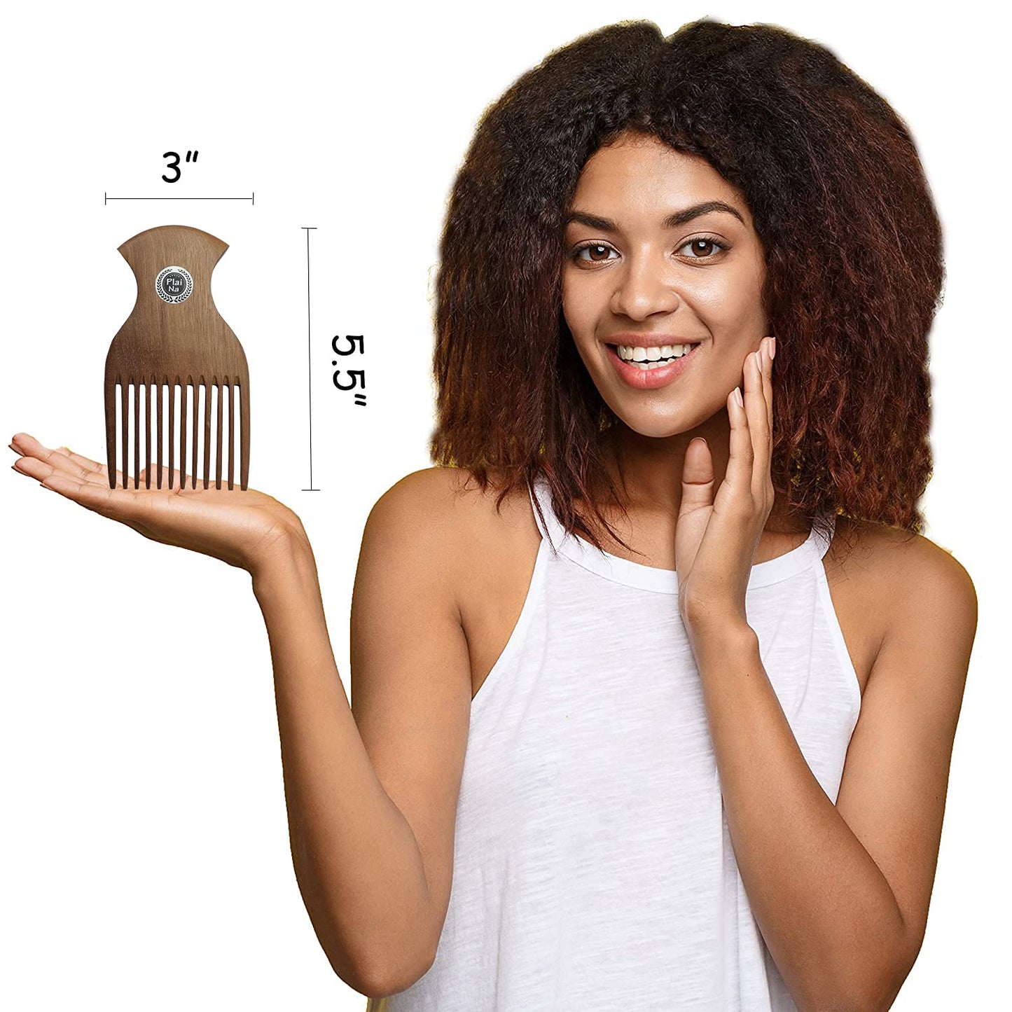 Plai Na Wooden Afro Pick Comb for Natural Black Hair - No Snags, No Static, No Tangle for Women and Men