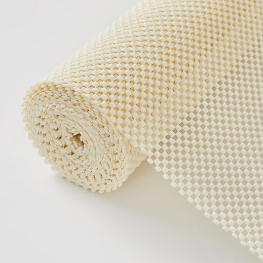 Beautysaid Shelf and Drawer Liner for Kitchen Cabinet, Non Adhesive Non Slip Shelf Paper Thickened for Dresser Pantry Shelve Bathroom Protector Liner Breathable Mat(Cream White Weave,18 in x 10 FT)