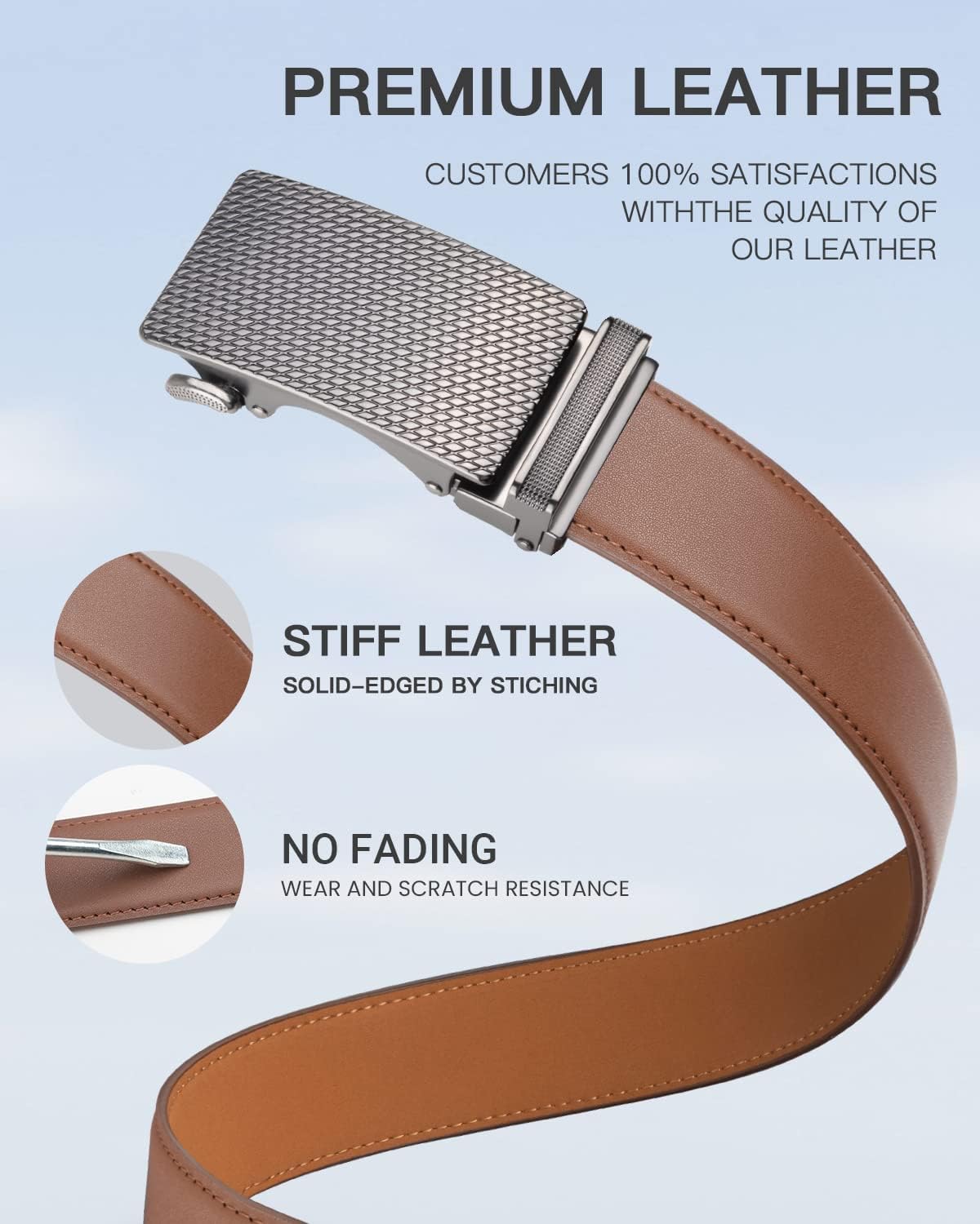 Zitahli Belt Men, Ratchet Belt Dress with 1 3/8" Premium Leather,Slide Belt with Easier Adjustable Automatic Buckle
