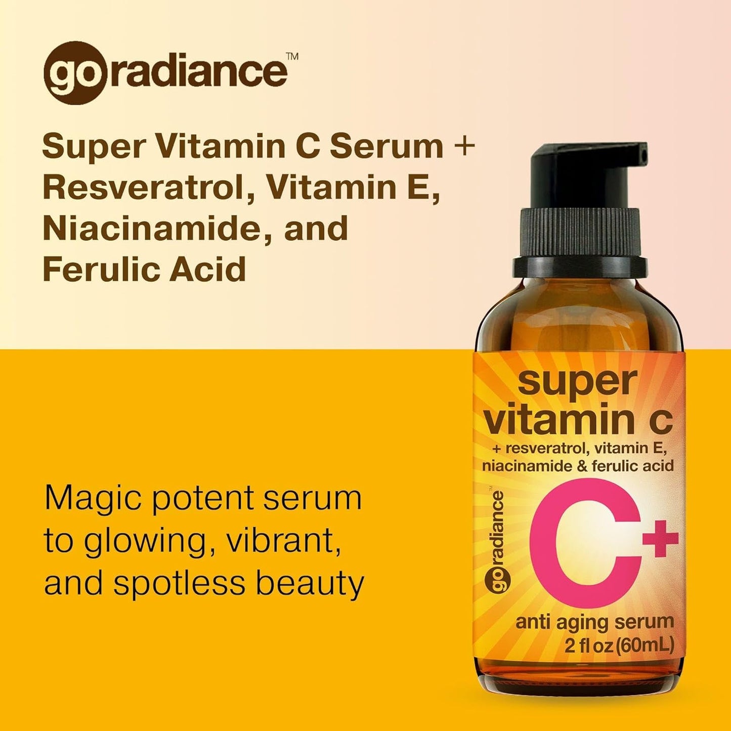 Double Size (2OZ) Super Vitamin C Serum for Face w/Niacinamide Serum, 5% Vitamin C Face Serum w/Hyaluronic Acid, Resveratrol, Anti-Aging Brightening Super C Serum, Facial Serum Vitamina C, E