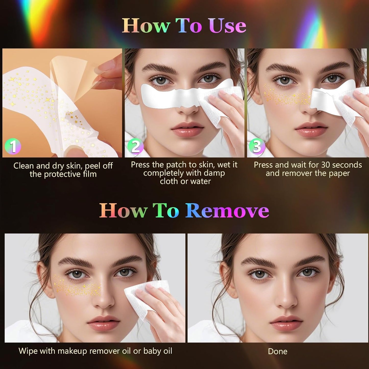 HyperFun 9 Pcs Face Glitter Freckles, Face Clavicle Glitter Fake Freckles Sticker, Waterproof Sparkle Freckles Makeup Patches for Women Rave Festival Accessories Concerts Party Prom