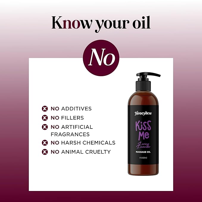 Tempting Lavender Massage Oil for Couples - Aromatherapy Sensual Massage Oil for Date Night with Lavender Essential Oil and Sweet Almond Oil - Vegan Non Staining Non Greasy Smooth Gliding Formula