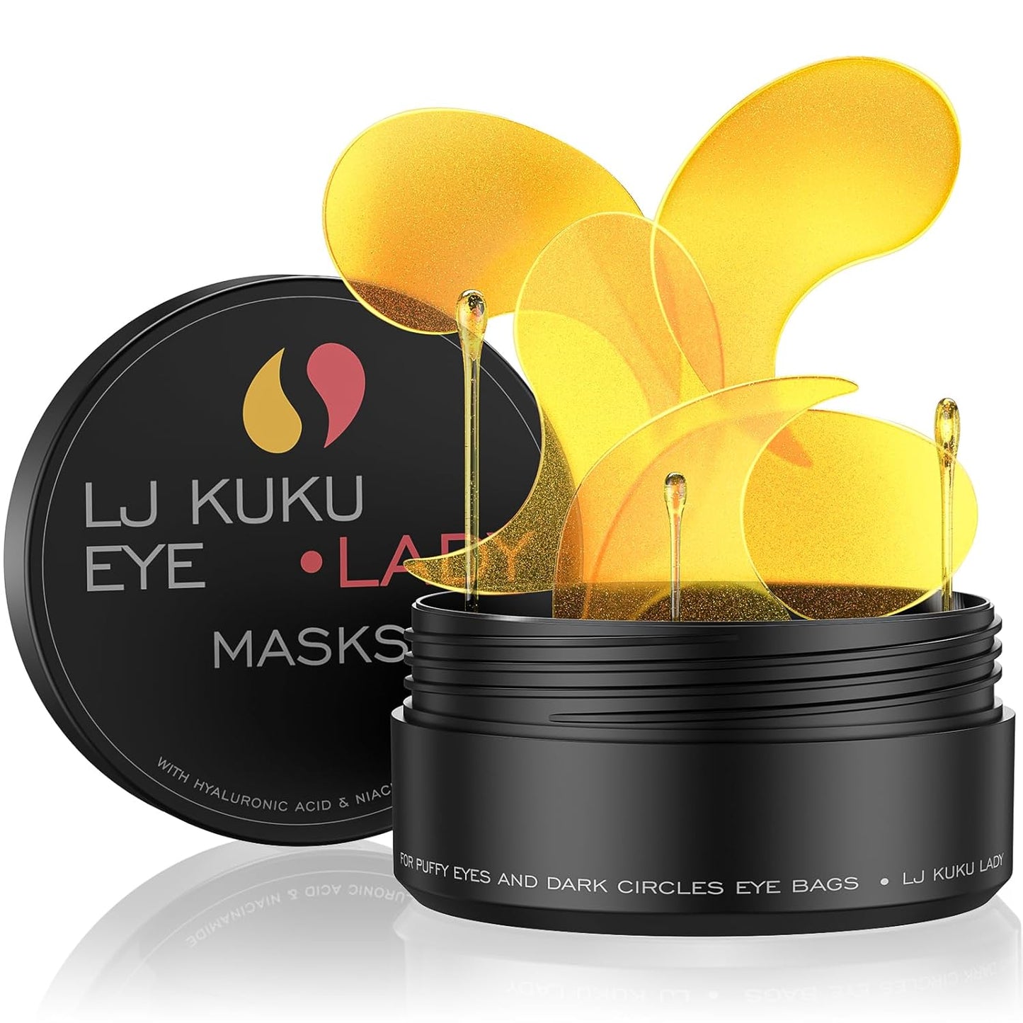 Under Eye Patches Gold Essence Hydrogel Eye Masks for Puffy Eyes and Dark Circles Caffeine Hyaluronic Acid & Niacinamide Deep Hydrating Eye Mask for Men & Women 60 PCS (Gold)