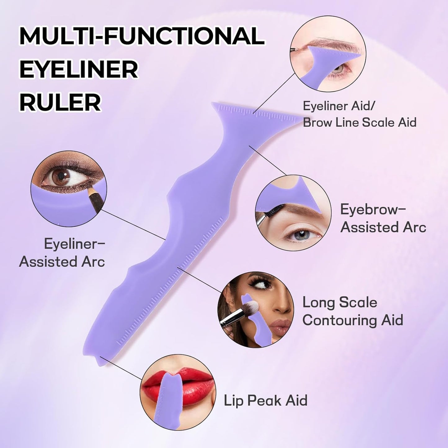 DAGEDA 3Pcs Eyeliner Stencils Set, Suitable for Eyetour Eyeshadow, Eyeliner,Mascara Shield,Reusable Silicone Eyebrow Stencils Eye Liner Tool Multi-functional Makeup Tool(Purple)