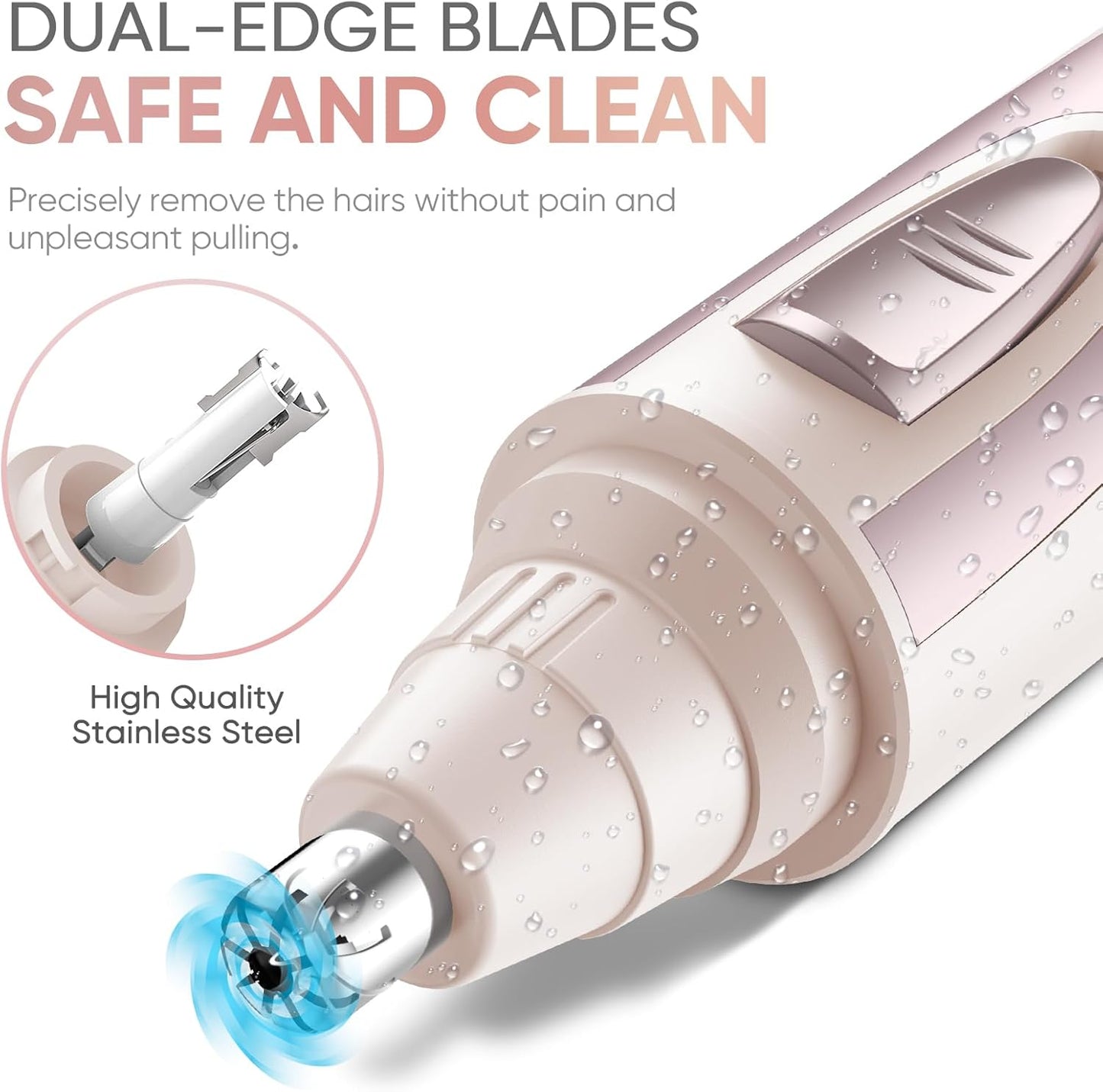 Ear and Nose Hair Trimmer Clipper - 2025 Professional Painless Eyebrow & Facial Hair Trimmer for Men Women, Battery-Operated Trimmer with IPX7 Waterproof, Dual Edge Blades for Easy Cleansing Rose Pink