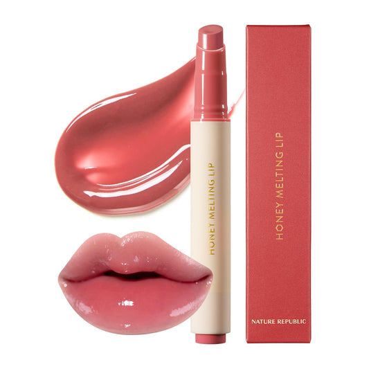 Nature Republic HONEY MELTING LIP (07 LYCHEE) SOFT LIP STICK, Hydrating Gloss, Moisturizing balms, Sheer tint, Shine & Glowy Finish, korean make up, Stocking Stuffers