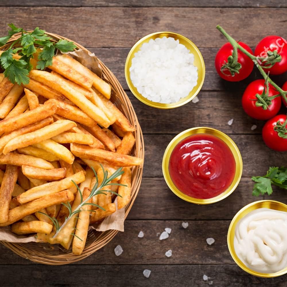 12 Pack 3.2inch Stainless Steel Sauce Dishes Mini Individual Saucers Bowl Round Seasoning Dishes Sushi Dipping Bowl Appetizer Plates, Golden